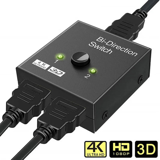 Comutador bidirecional HD 4K 60Hz Comutador compatível com HDMI 2 em 1 saída 1X2 Distribuição para PC Laptop Projetor 