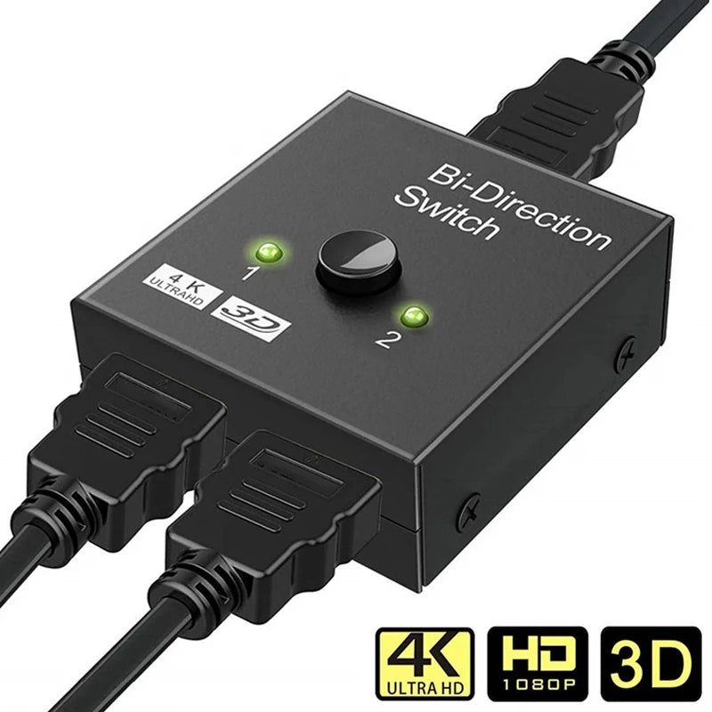 HD 4K 60Hz Bidirectional Switcher HDMI-compatible Switcher 2 in 1 out 1X2 Distribution for PC Laptop Projector Leedoar