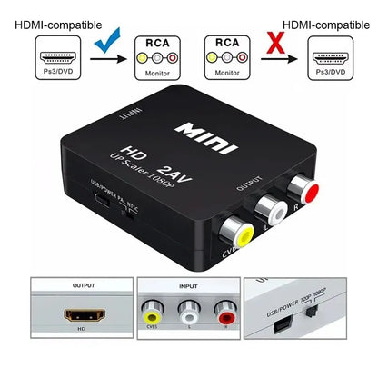 HDMI-compatible To AV RCA Adapter Converter MINI Box RCA AV CVSB LR Video Composite AV Scaler Converter For PC HDTV Projector Leedoar