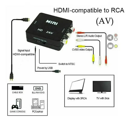 HDMI-compatible To AV RCA Adapter Converter MINI Box RCA AV CVSB LR Video Composite AV Scaler Converter For PC HDTV Projector Leedoar