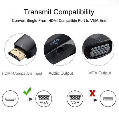 HDMI-compatible to VGA Cable Converter Male To Famale Converter Adapter 3.5mm Jack Audio HD 1080P For PC Laptop Tablet Leedoar