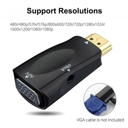 HDMI-compatible to VGA Cable Converter Male To Famale Converter Adapter 3.5mm Jack Audio HD 1080P For PC Laptop Tablet Leedoar