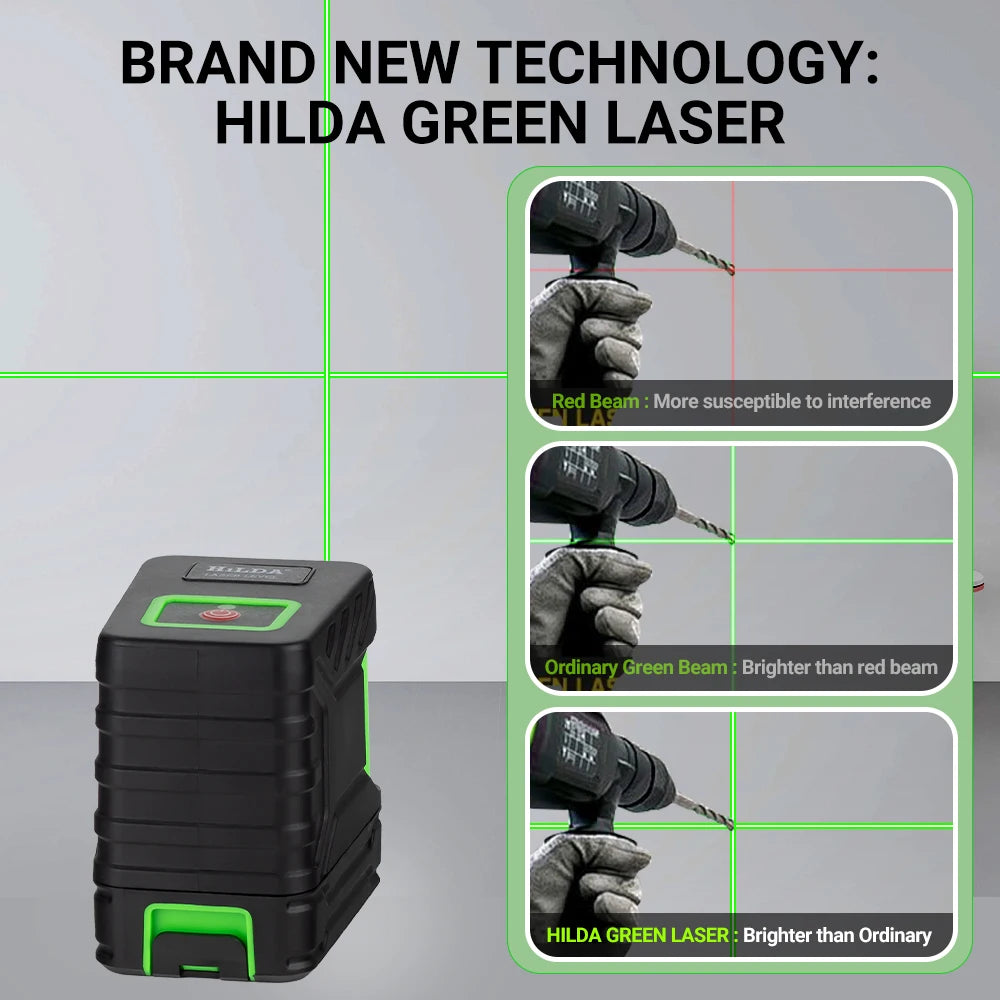 HILDA 2 Lines Laser Level Self Levelling Green Beams New Style Laser Horizontal & Vertical Cross-Line Leedoar