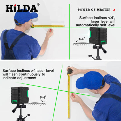 HILDA 2 Lines Laser Level Self Levelling Green Beams New Style Laser Horizontal & Vertical Cross-Line Leedoar