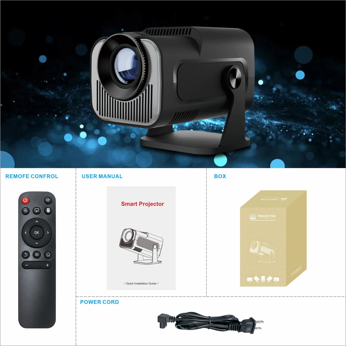 HY-320Mini Portable Newly Native 720P Allwinner H713 Android11 4K Projector 320ANSI Wifi6 BT5.0 Cinema Outdoor Rotable Projector Leedoar