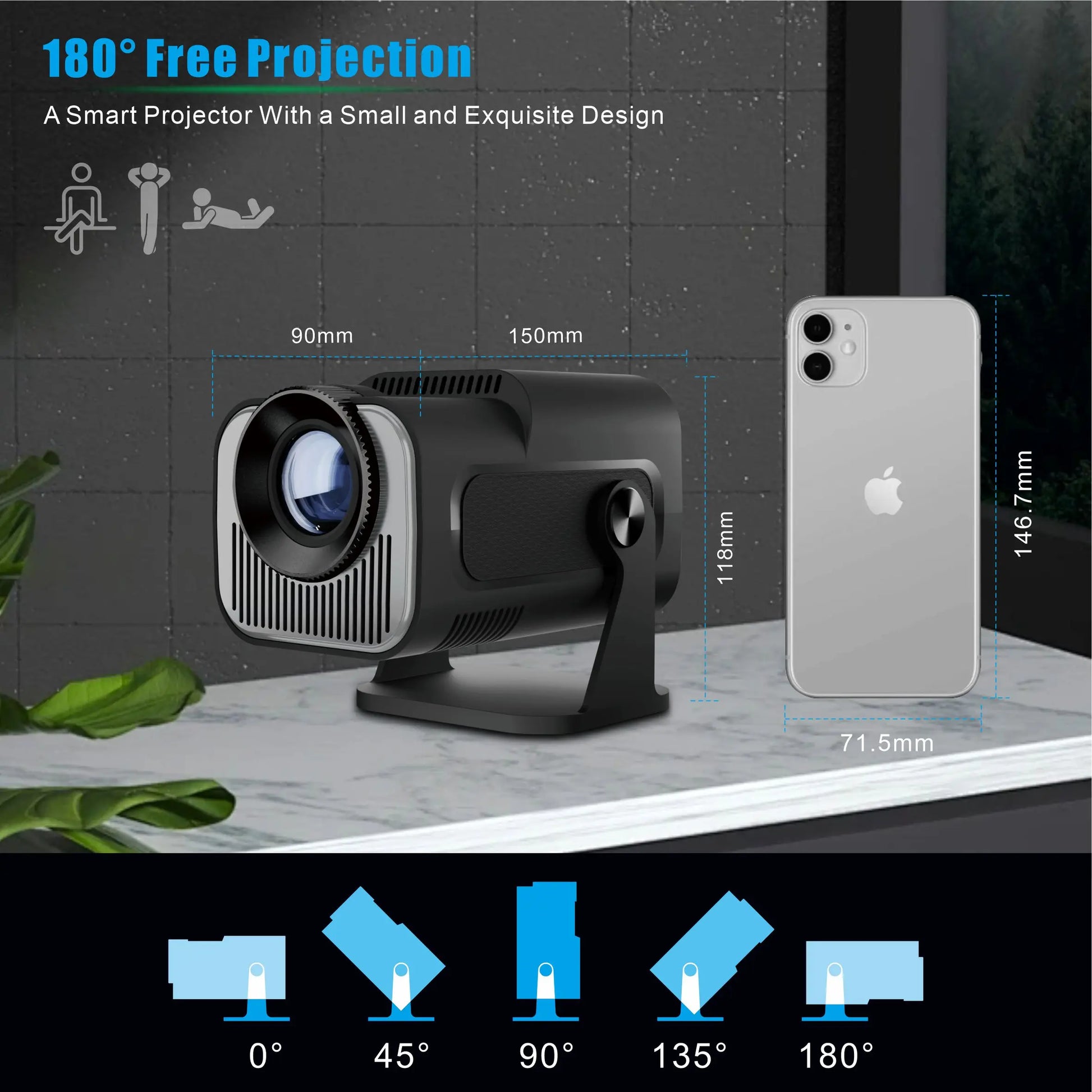 HY-320Mini Portable Newly Native 720P Allwinner H713 Android11 4K Projector 320ANSI Wifi6 BT5.0 Cinema Outdoor Rotable Projector Leedoar