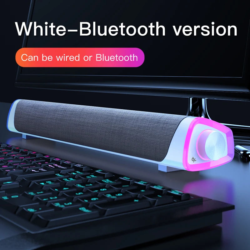 New Wireless Wired Computer TV Stereo Speakers 4D Surround Soundbar Subwoofer Sound Bar FM Radio LED For  Laptop PC Theater Aux Leedoar