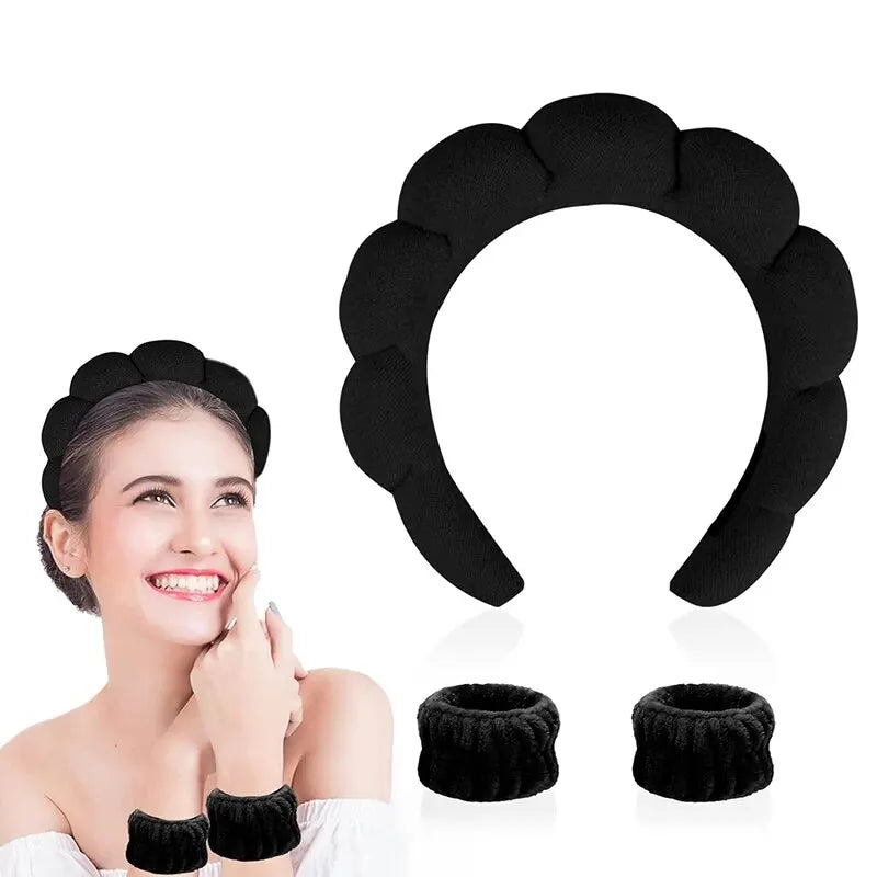 Banda para el cabello, banda para el cabello con esponja para ducha y lavado de rostro, banda para el cabello con burbujas para quitar el maquillaje, diadema suave popular en Europa y América 