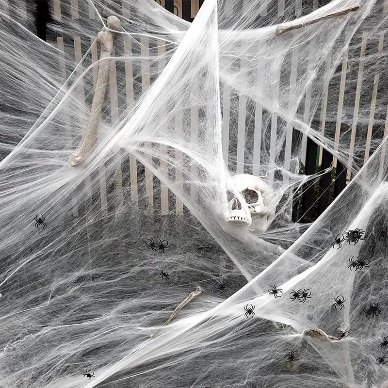 Decoraciones de Halloween Telaraña artificial Telaraña elástica Decoración de fiesta aterradora de Halloween para bar Escena de casa embrujada Accesorios