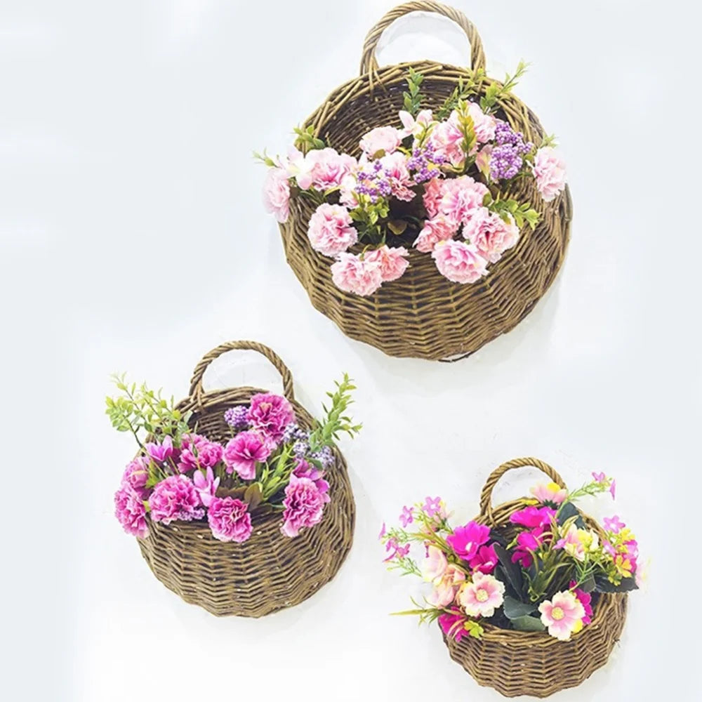 Hand Made Wicker Rattan Flower Planter Wall Hanging Wicker Rattam Basket Garden Vine Pot Plants Holder Garden Pots Wall Planter Leedoar