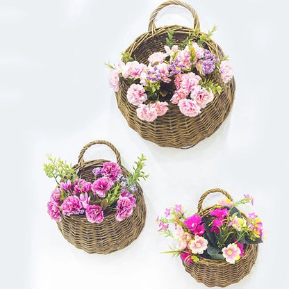 Hand Made Wicker Rattan Flower Planter Wall Hanging Wicker Rattam Basket Garden Vine Pot Plants Holder Garden Pots Wall Planter Leedoar