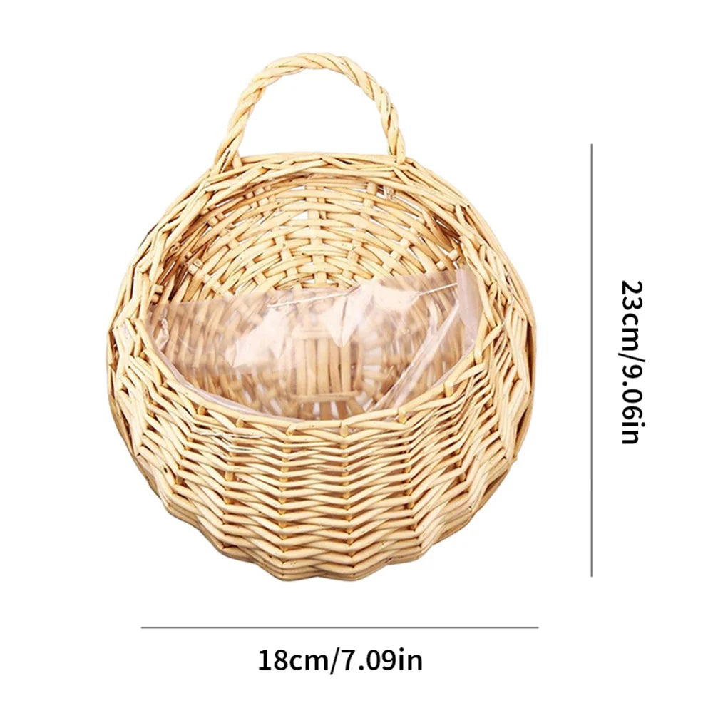 Hand Made Wicker Rattan Flower Planter Wall Hanging Wicker Rattam Basket Garden Vine Pot Plants Holder Garden Pots Wall Planter Leedoar