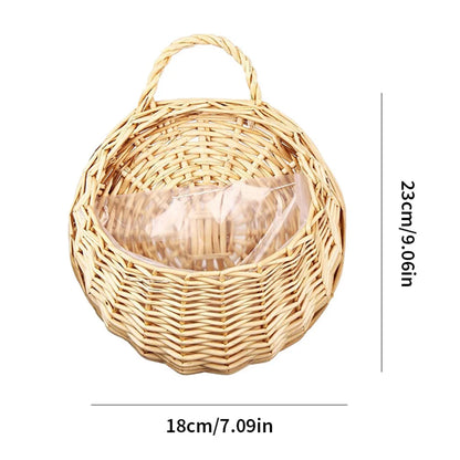 Hand Made Wicker Rattan Flower Planter Wall Hanging Wicker Rattam Basket Garden Vine Pot Plants Holder Garden Pots Wall Planter Leedoar