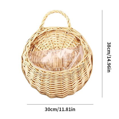 Hand Made Wicker Rattan Flower Planter Wall Hanging Wicker Rattam Basket Garden Vine Pot Plants Holder Garden Pots Wall Planter Leedoar