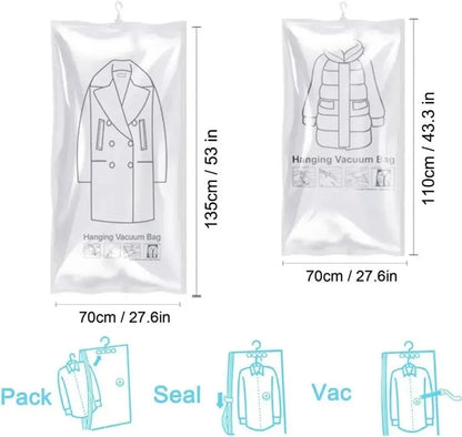 Hanging Vacuum Space Saver Bags Closet Organizer Storage Bags, Vacuum Seal Clear Bags for Clothes, Suits, Dress Or Jacke Leedoar