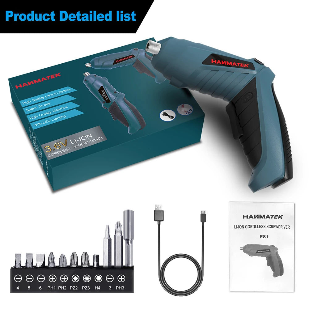 Hanmatek Electric Screwdriver Rechargeable Set LED Lighting Mini Wireless Cordless Screwdriver Battery Screwdriver Kit DrillTool Leedoar