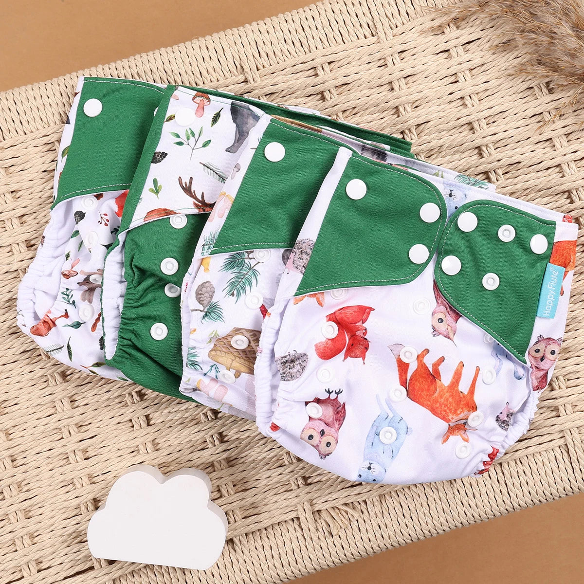 Happyflute 4Pcs/Set Eco-Friendly Cloth Diaper Ecological Reusable Baby Diapers Leedoar