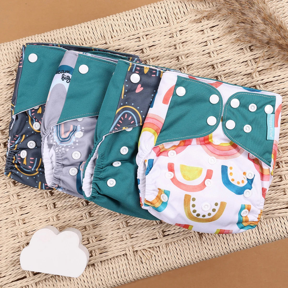 Happyflute 4Pcs/Set Eco-Friendly Cloth Diaper Ecological Reusable Baby Diapers Leedoar