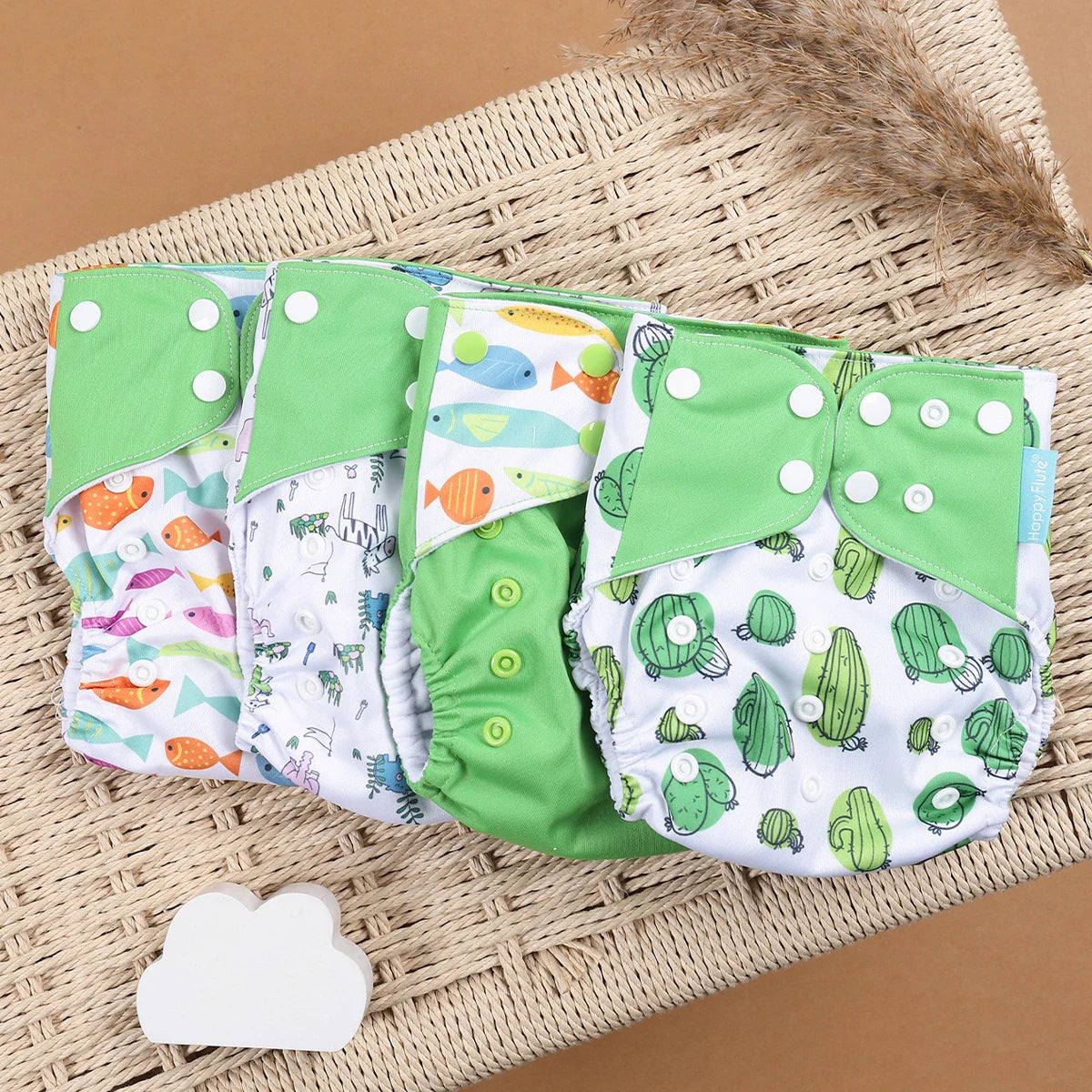 Happyflute 4Pcs/Set Eco-Friendly Cloth Diaper Ecological Reusable Baby Diapers Leedoar