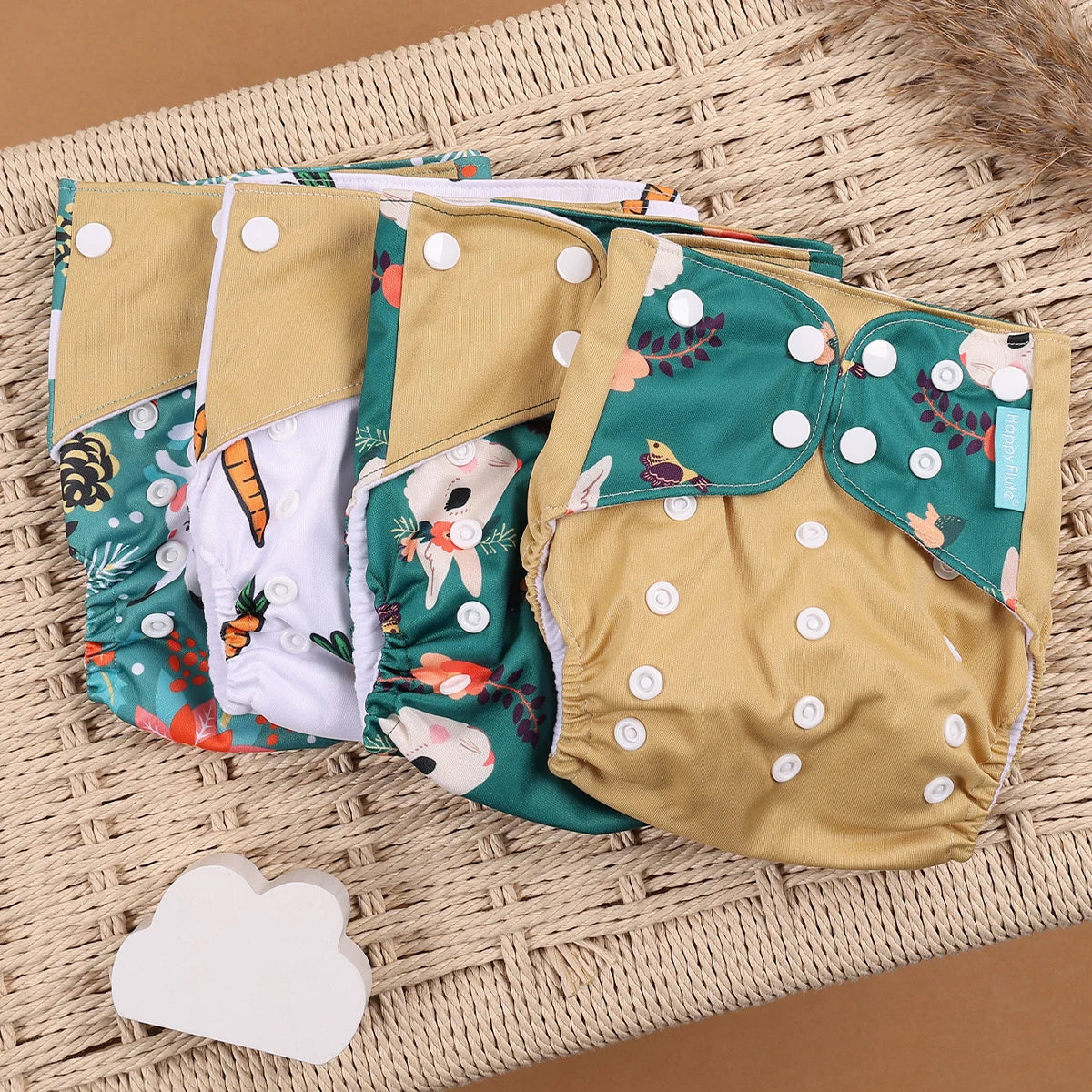 Happyflute 4Pcs/Set Eco-Friendly Cloth Diaper Ecological Reusable Baby Diapers Leedoar