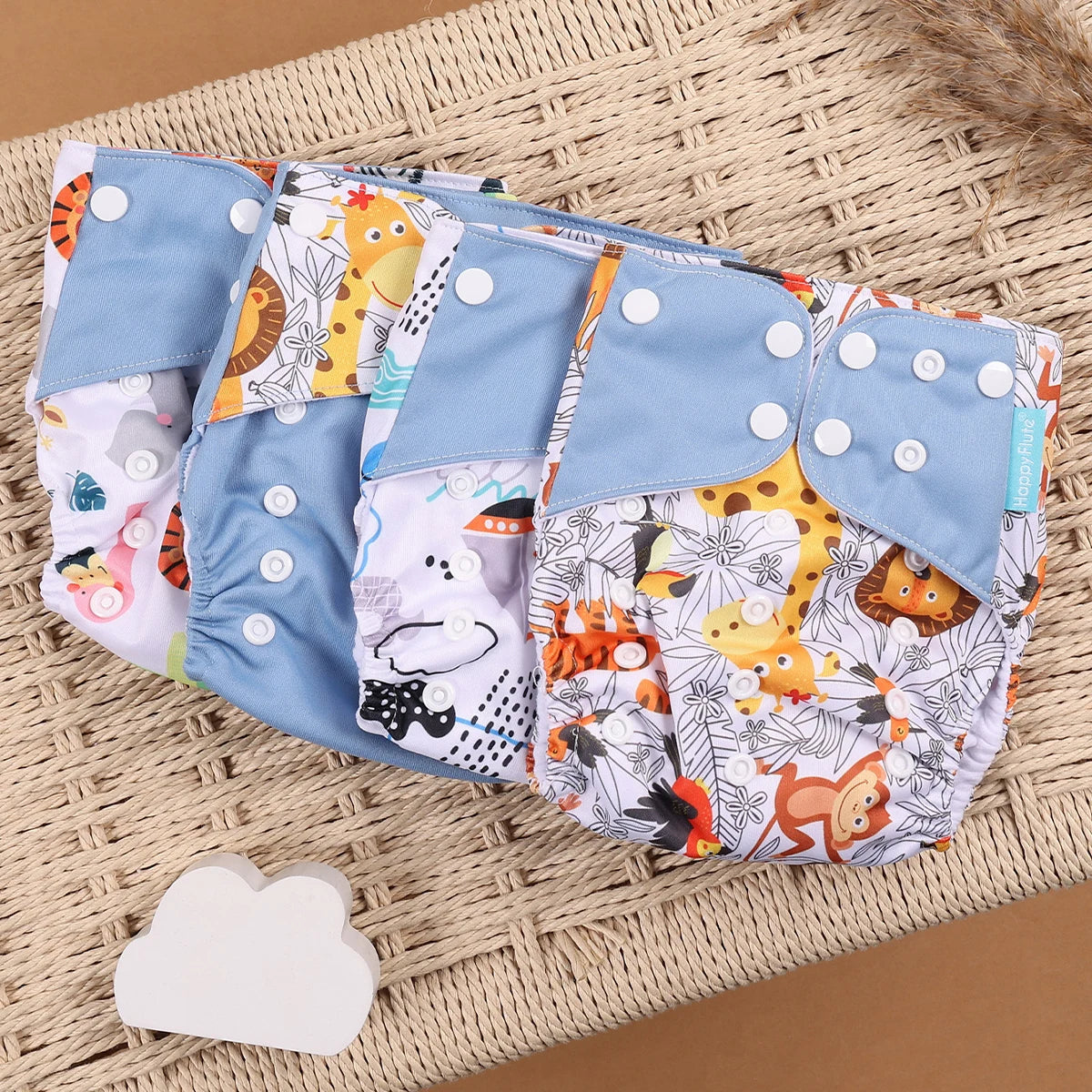 Happyflute 4Pcs/Set Eco-Friendly Cloth Diaper Ecological Reusable Baby Diapers Leedoar