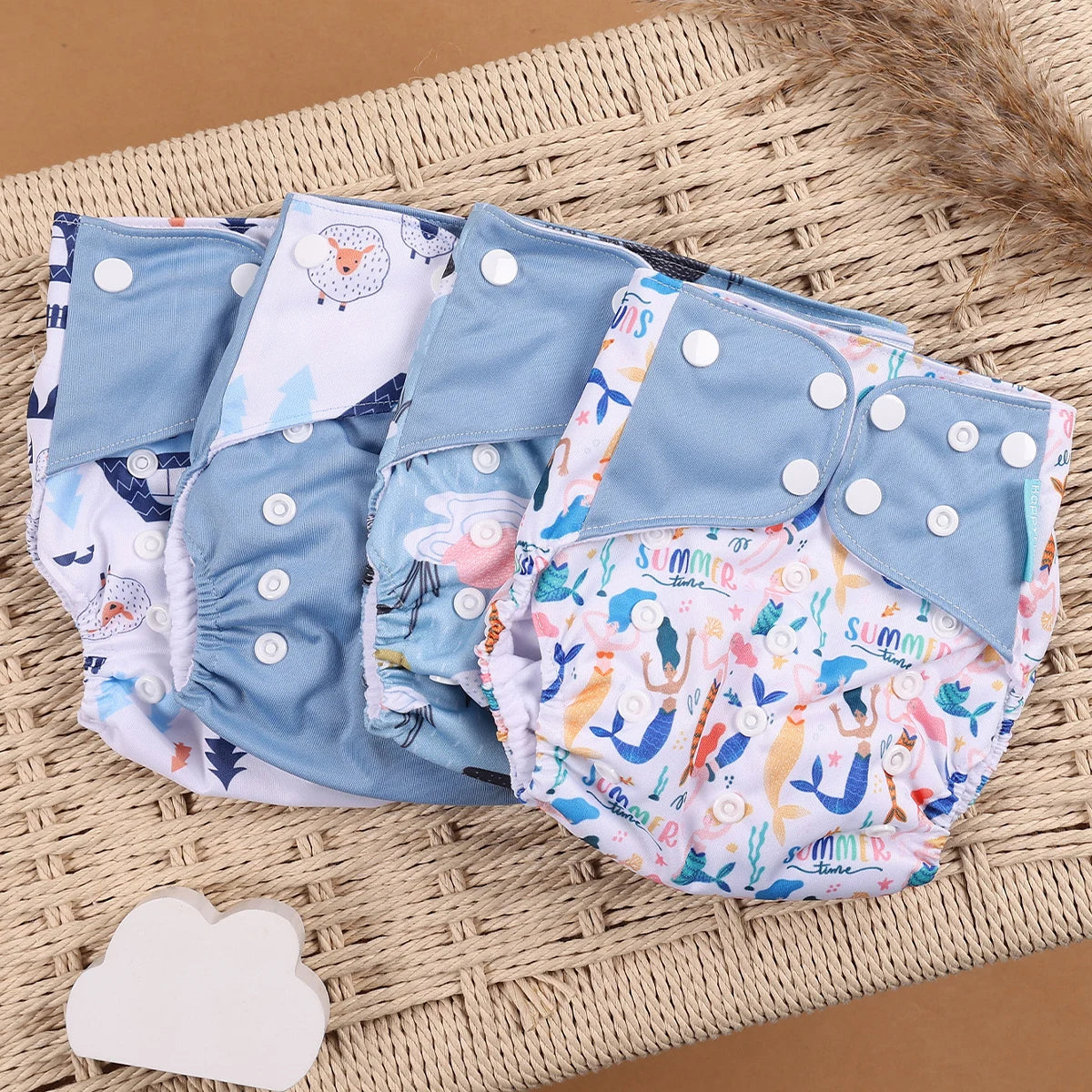 Happyflute 4Pcs/Set Eco-Friendly Cloth Diaper Ecological Reusable Baby Diapers Leedoar