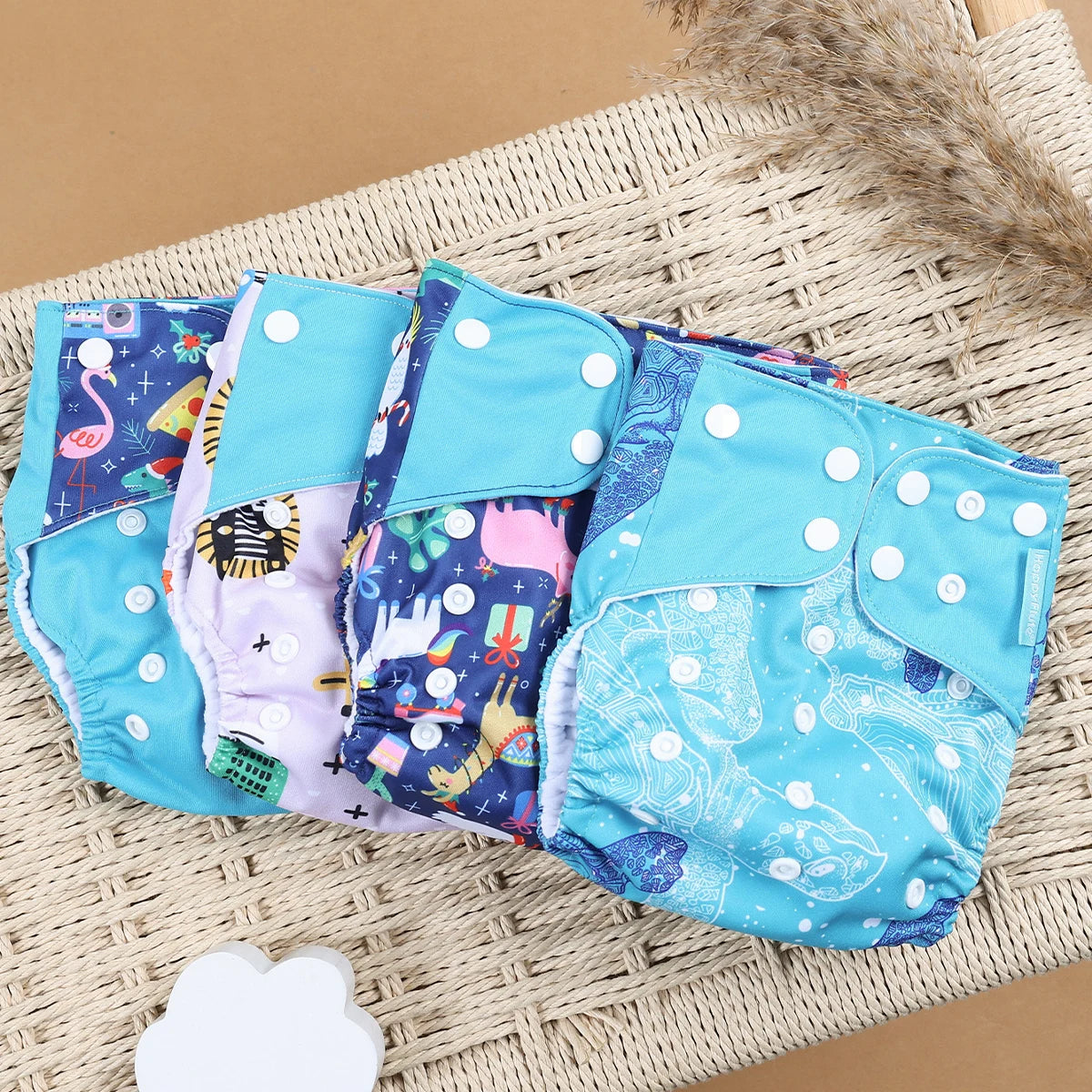 Happyflute 4Pcs/Set Eco-Friendly Cloth Diaper Ecological Reusable Baby Diapers Leedoar