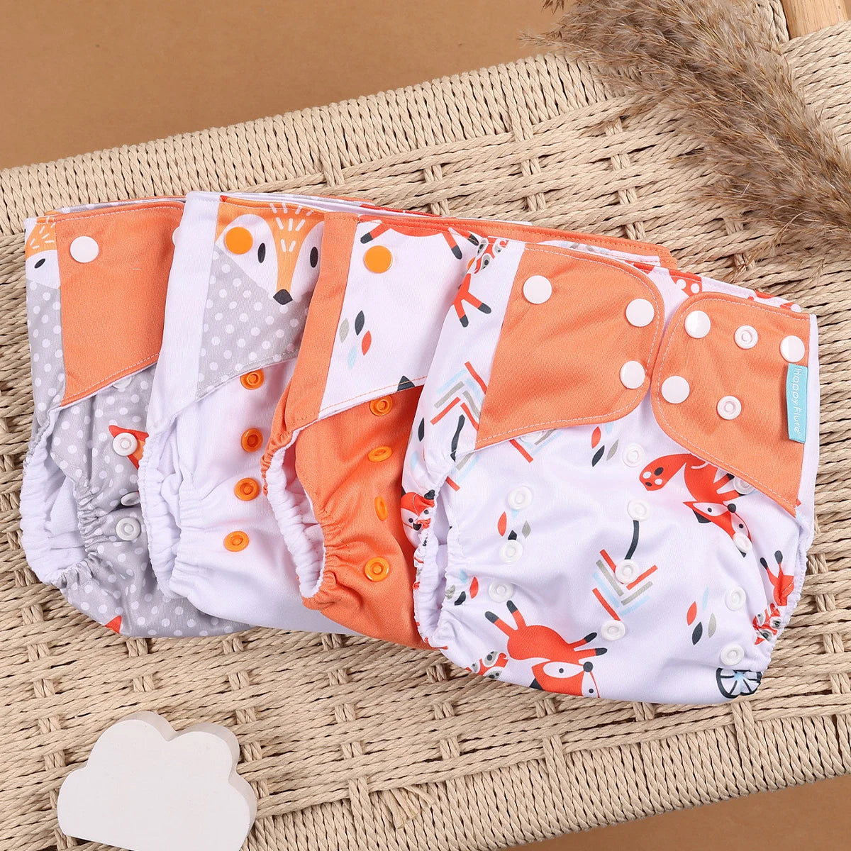 Happyflute 4Pcs/Set Eco-Friendly Cloth Diaper Ecological Reusable Baby Diapers Leedoar