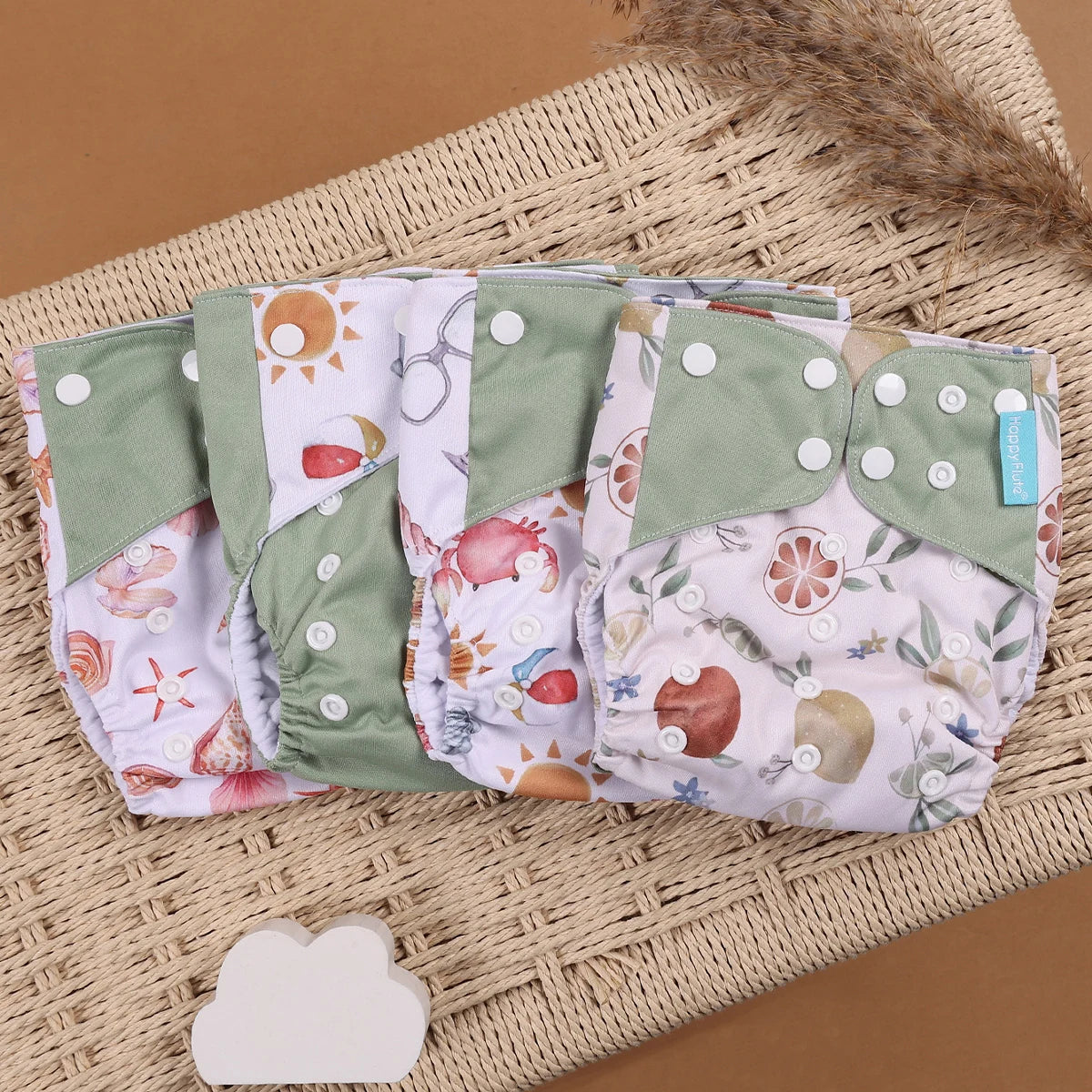 Happyflute 4Pcs/Set Eco-Friendly Cloth Diaper Ecological Reusable Baby Diapers Leedoar