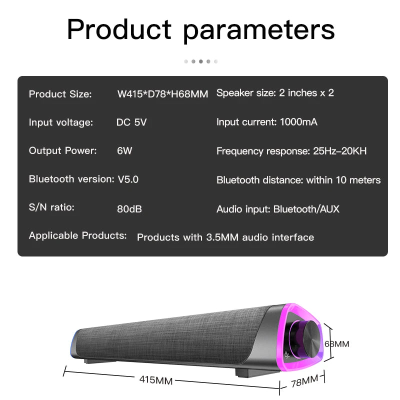 New Wireless Wired Computer TV Stereo Speakers 4D Surround Soundbar Subwoofer Sound Bar FM Radio LED For  Laptop PC Theater Aux