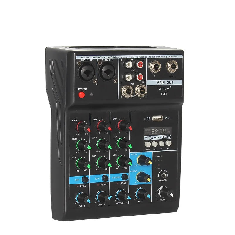 A4 Sound Mixing Console Bluetooth Record Computer Playback 48V Phantom Power Delay Repaeat Effect 4 Channels USB Audio Mixe Leedoar