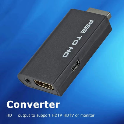 Adaptador conversor compatível com HDMI para PS2, áudio e vídeo com cabo de áudio de 3,5 mm, compatível com PC, todos os modos de exibição PS2 480i 480p 576i 