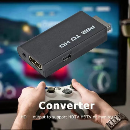 Adaptador conversor compatível com HDMI para PS2, áudio e vídeo com cabo de áudio de 3,5 mm, compatível com PC, todos os modos de exibição PS2 480i 480p 576i 