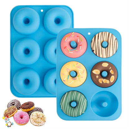 Molde de silicone resistente ao calor para 6 donuts, forma para bagels de silicone de grau alimentício para assar, forma antiaderente para mini cupcakes 