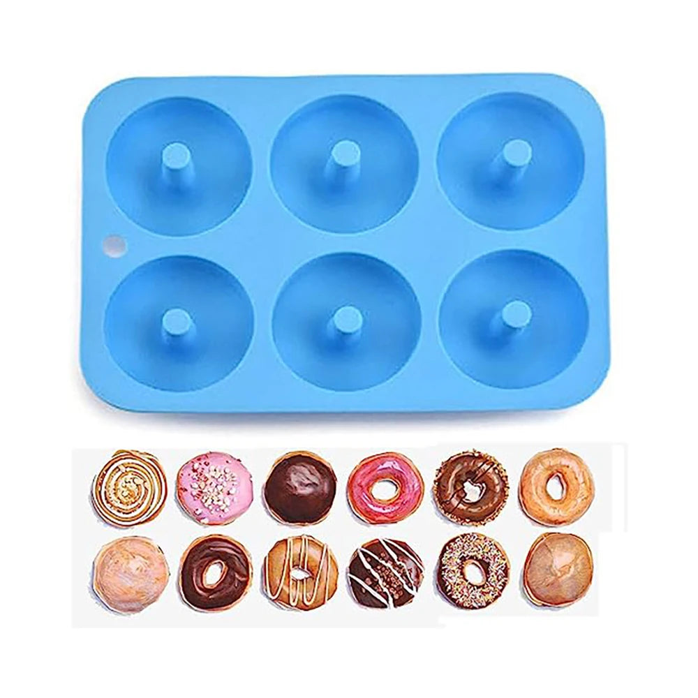 Molde de silicone resistente ao calor para 6 donuts, forma para bagels de silicone de grau alimentício para assar, forma antiaderente para mini cupcakes 