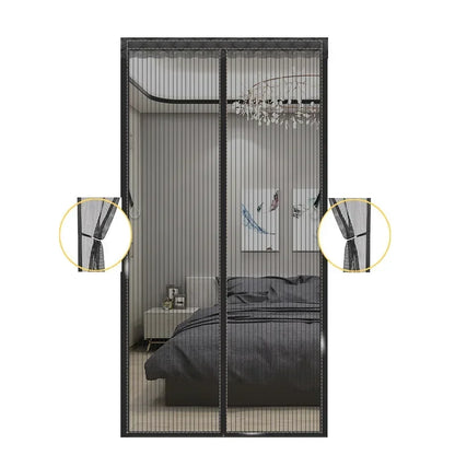 Heavy Duty Magnetic Screen Door Mesh Curtain Mosquito Net Bug Hands Free Partition Mute Striped Door Curtain Bedroom Ventilation Leedoar