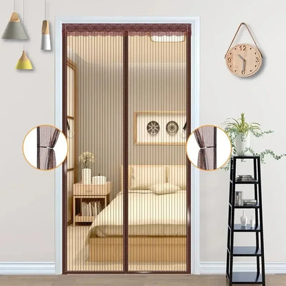 Heavy Duty Magnetic Screen Door Mesh Curtain Mosquito Net Bug Hands Free Partition Mute Striped Door Curtain Bedroom Ventilation Leedoar