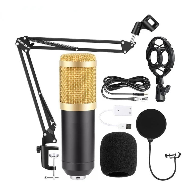 BM800 Condenser Microphone Bracket 3.5MM Audio USB V8Sound Card Metal Shell Support Mobile Phone Computer Live K Song Recording 我的商店