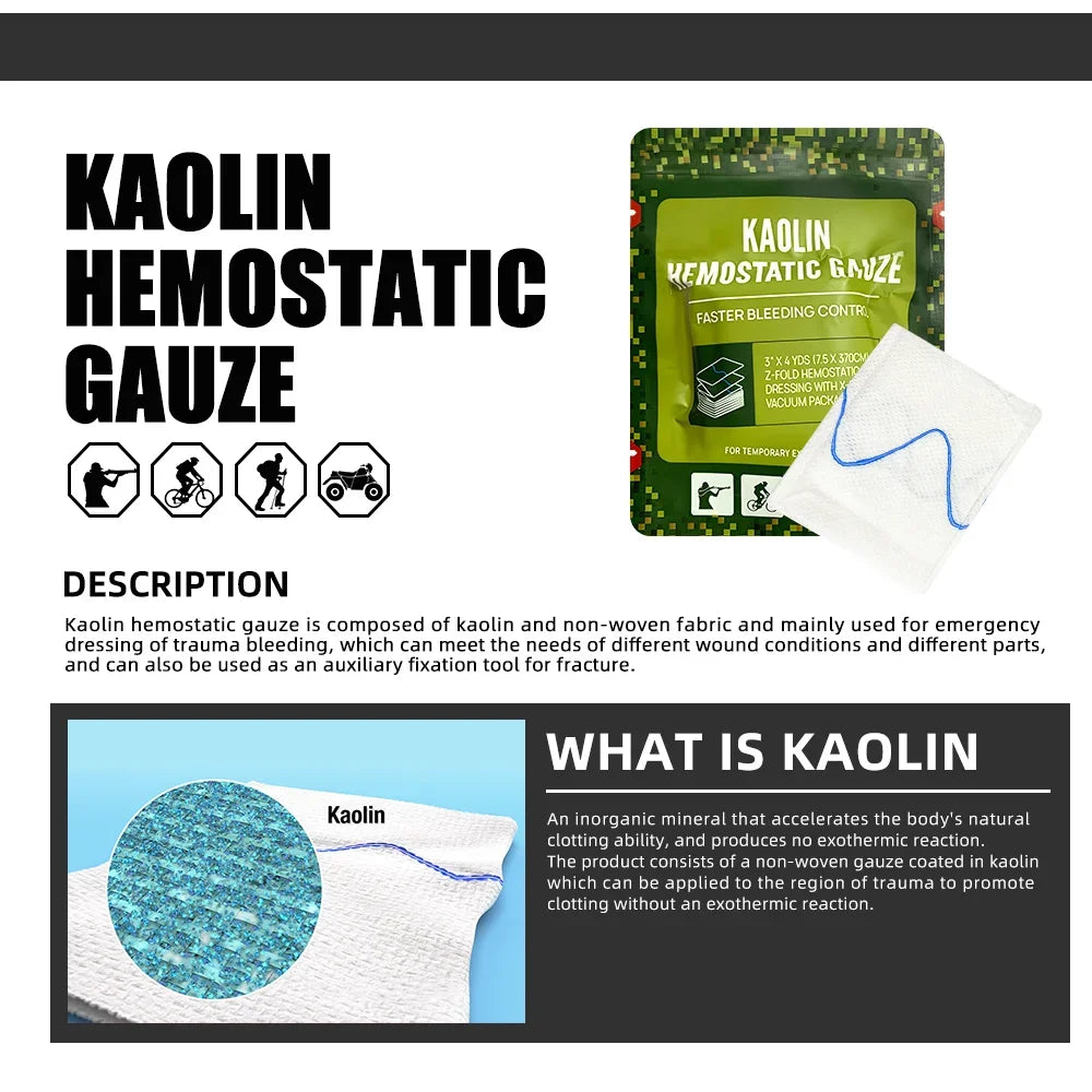 Hemostatic Kaolin Gauze Combat Emergency Trauma Z-Fold Soluble For Ifak Tactical First Aid Kit Medical Wound Dressing Leedoar