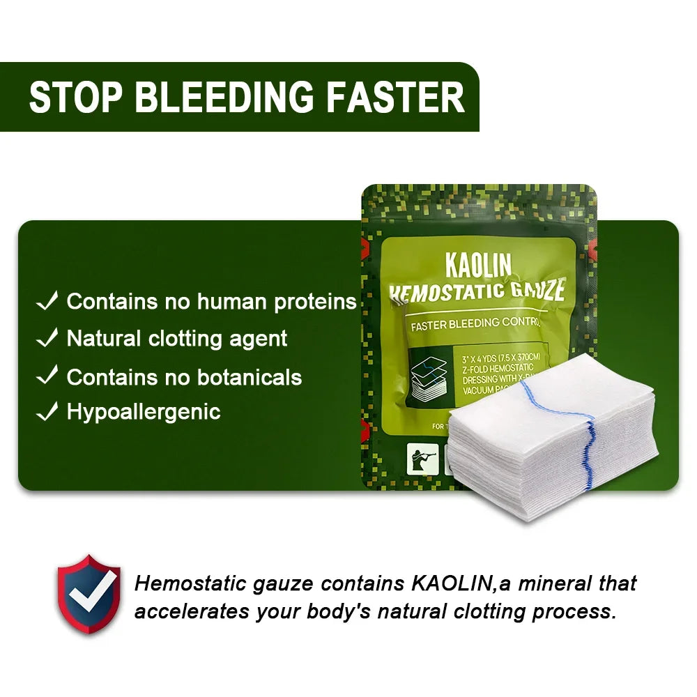 Hemostatic Kaolin Gauze Combat Emergency Trauma Z-Fold Soluble For Ifak Tactical First Aid Kit Medical Wound Dressing Leedoar