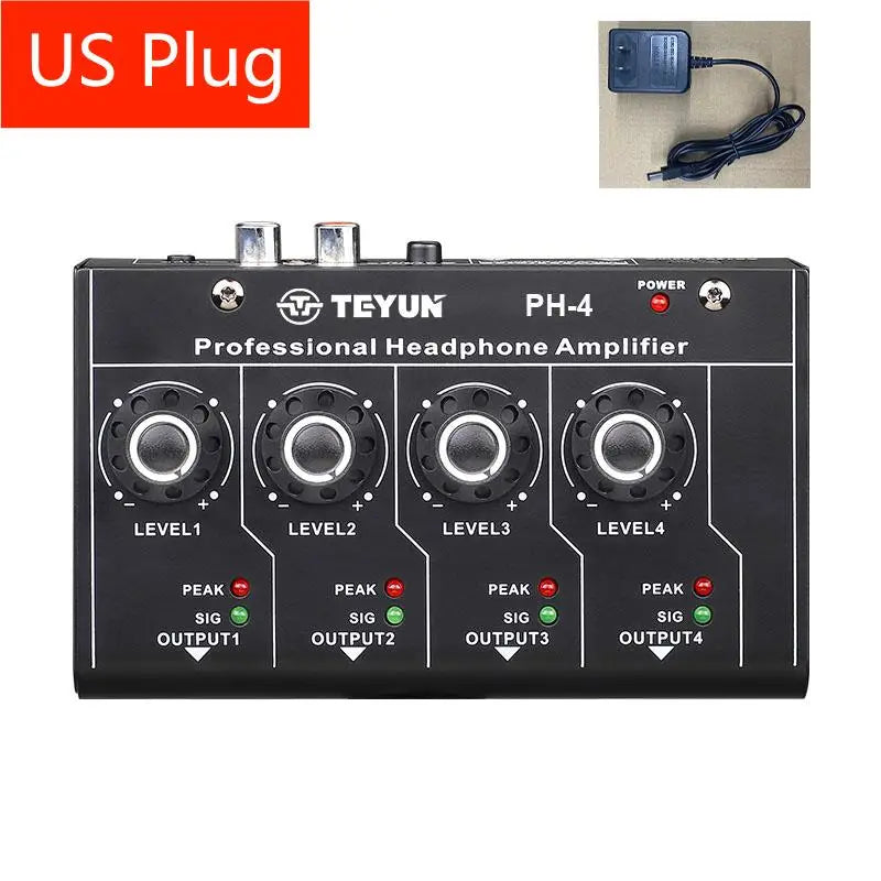 PK TEYUN 4-Channel professional Headphone Amplifier PH4 Portable Mixer One-to-eight Output MP3 Stereo Monophonic Switch At Will