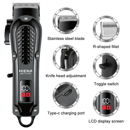 Hiena HYN-212 Electric Hair Clipper UBS Rechargeable Cordless Beard Trimmer Men Powerful Electric Hair Clipper Trimming Tool Leedoar