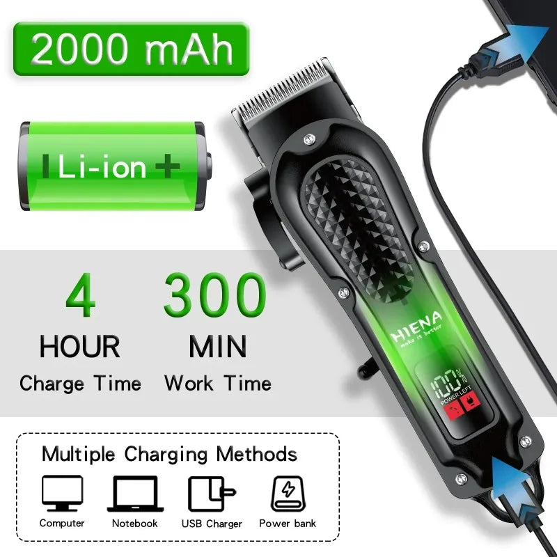 Hiena HYN-212 Electric Hair Clipper UBS Rechargeable Cordless Beard Trimmer Men Powerful Electric Hair Clipper Trimming Tool Leedoar