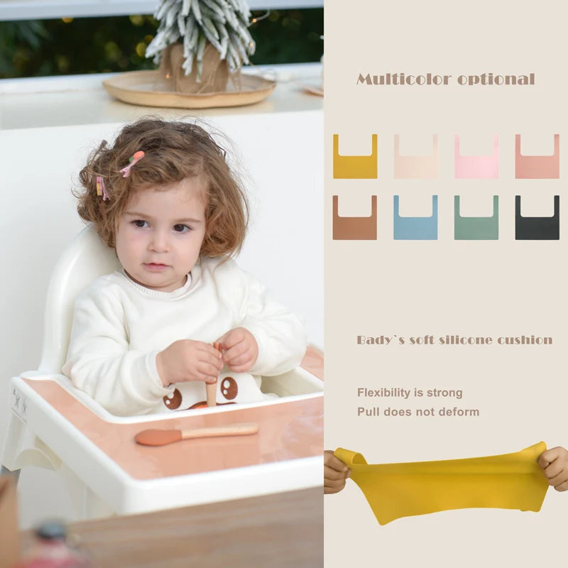 High Chair Custom Pure Color Placemat Feeding Solid Food Dining Plate Placemat Soft Silicone Table Mat Tableware Baby Stuff Leedoar