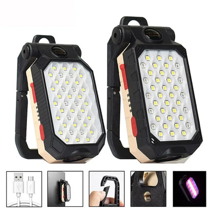 Linterna LED de alta potencia recargable COB, luz de trabajo, ajustable, impermeable, linterna de camping con imán y pantalla de energía 