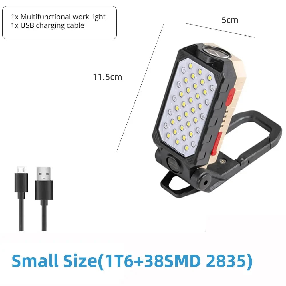 Linterna LED de alta potencia recargable COB, luz de trabajo, ajustable, impermeable, linterna de camping con imán y pantalla de energía 