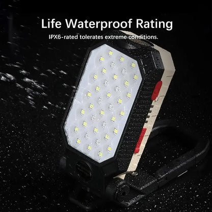 Linterna LED de alta potencia recargable COB, luz de trabajo, ajustable, impermeable, linterna de camping con imán y pantalla de energía 