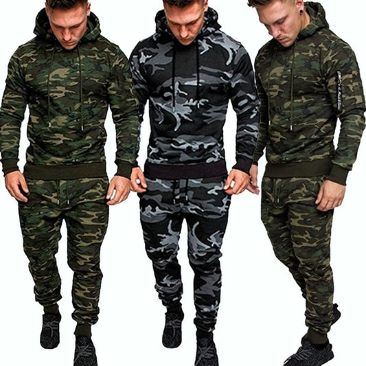 Agasalho de camuflagem de alta qualidade para homens, moda esportiva, roupas quentes de outono, conjuntos de roupas S-4XL, tamanho grande, moletom com capuz