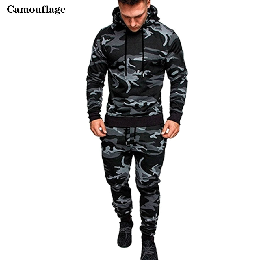 High Quality Camouflage Tracksuit for Men Fashion Brand Sports Wear Autumn Warm Outfit Sets S-4XL Plus Size Hoodie Suit Leedoar