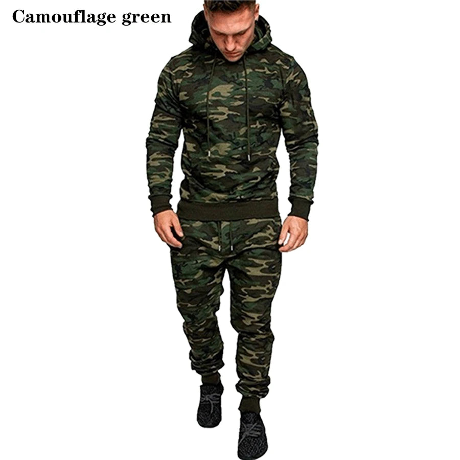 High Quality Camouflage Tracksuit for Men Fashion Brand Sports Wear Autumn Warm Outfit Sets S-4XL Plus Size Hoodie Suit Leedoar